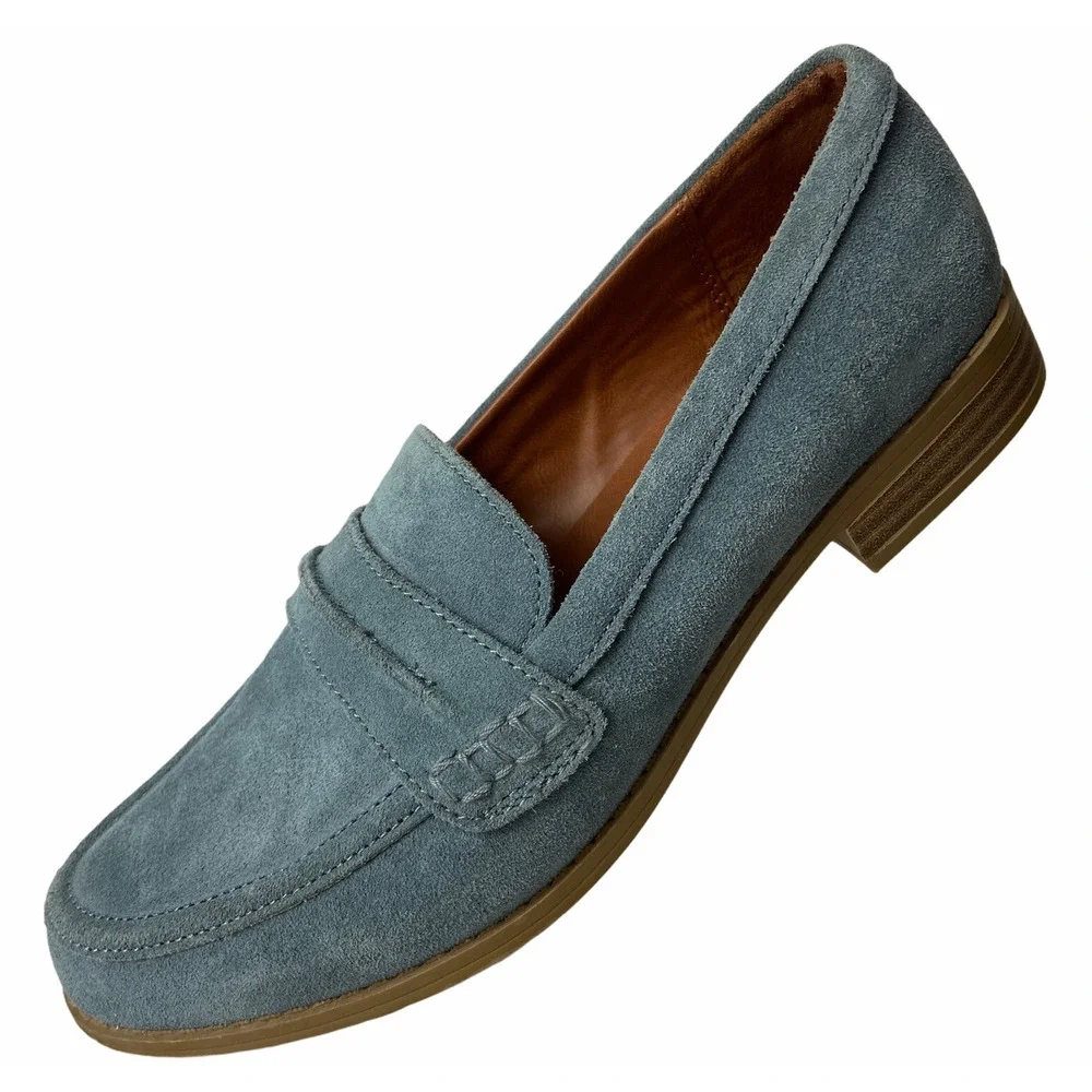 Blue Suede Shoes Mocs Loafers Womens 5.5 Leather Uppers Casual Career Flats Shoe
